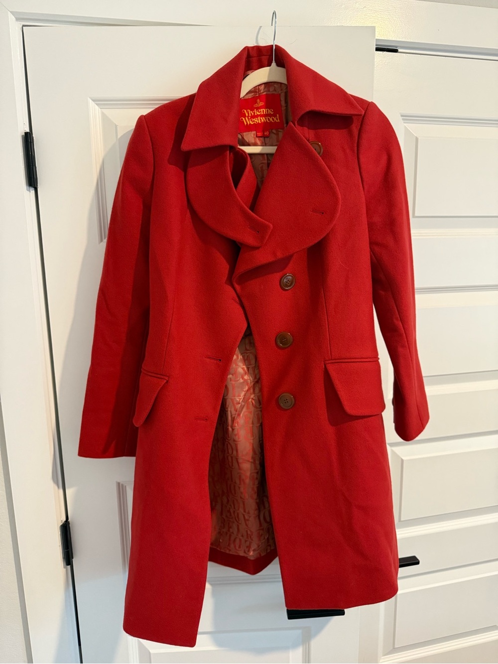 Vivienne Westwood Red Wool Pea Coat with Statement Collar